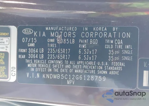 2016 Kia Sedona Lx from USA, damaged, VIN KNDMB5C12G6128759